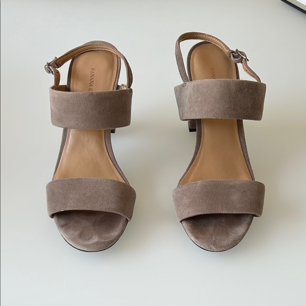 Banana Republic Grey/Taupe Suede Heeled Sandals